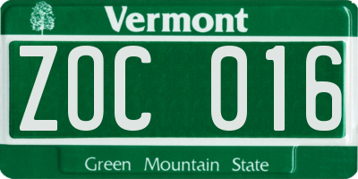 VT license plate ZOC016
