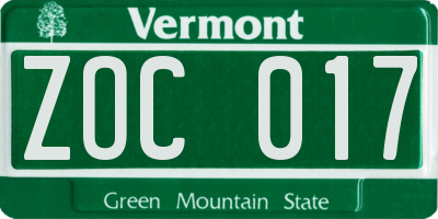 VT license plate ZOC017