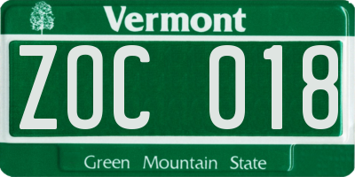 VT license plate ZOC018