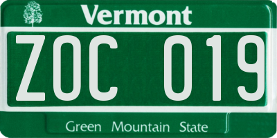 VT license plate ZOC019