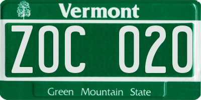VT license plate ZOC020