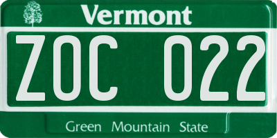 VT license plate ZOC022