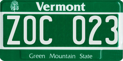VT license plate ZOC023