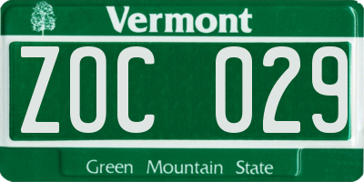 VT license plate ZOC029