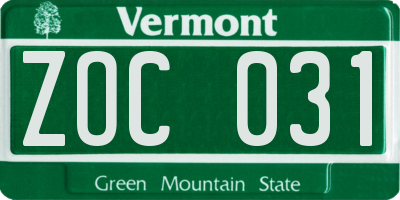 VT license plate ZOC031