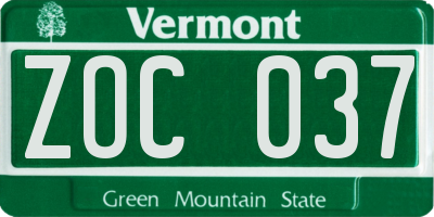 VT license plate ZOC037