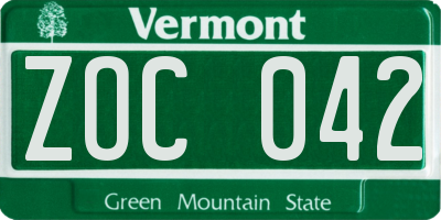 VT license plate ZOC042