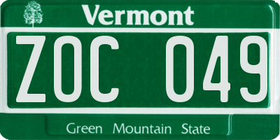 VT license plate ZOC049