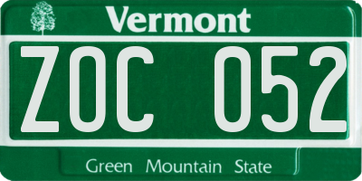 VT license plate ZOC052