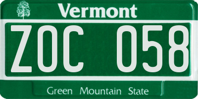 VT license plate ZOC058