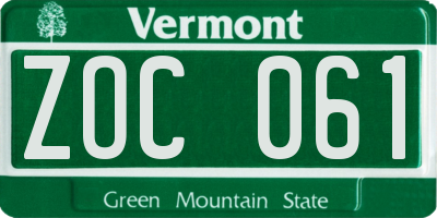 VT license plate ZOC061