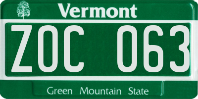 VT license plate ZOC063