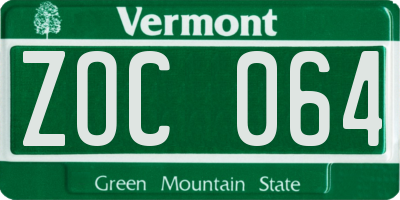 VT license plate ZOC064