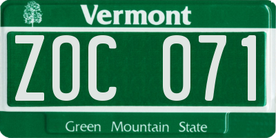 VT license plate ZOC071