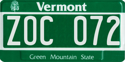 VT license plate ZOC072