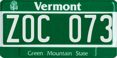 VT license plate ZOC073
