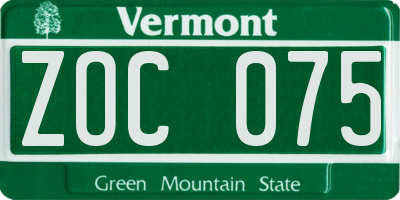 VT license plate ZOC075