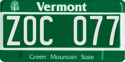 VT license plate ZOC077