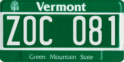 VT license plate ZOC081