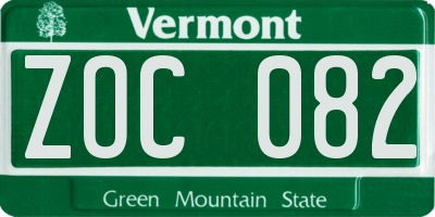 VT license plate ZOC082