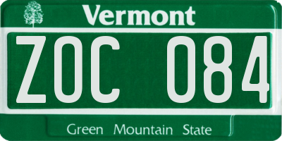 VT license plate ZOC084