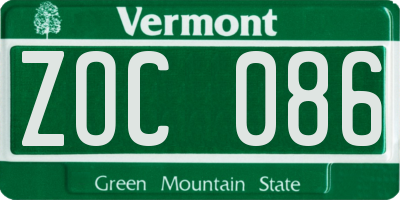 VT license plate ZOC086