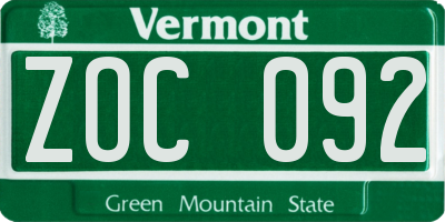 VT license plate ZOC092