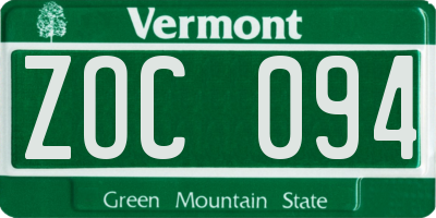 VT license plate ZOC094