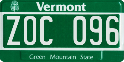 VT license plate ZOC096