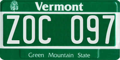 VT license plate ZOC097