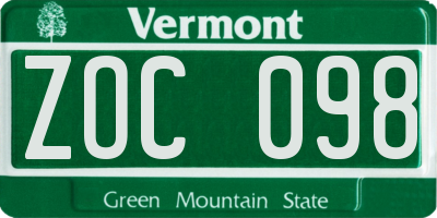 VT license plate ZOC098