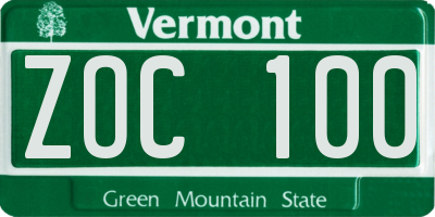 VT license plate ZOC100