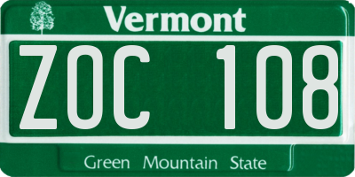 VT license plate ZOC108