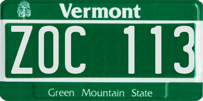 VT license plate ZOC113
