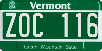 VT license plate ZOC116