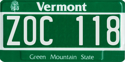 VT license plate ZOC118
