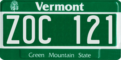 VT license plate ZOC121