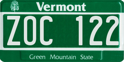 VT license plate ZOC122