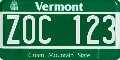 VT license plate ZOC123