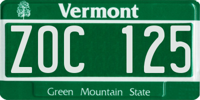 VT license plate ZOC125