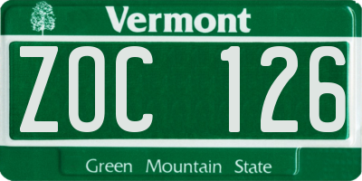 VT license plate ZOC126