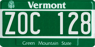 VT license plate ZOC128