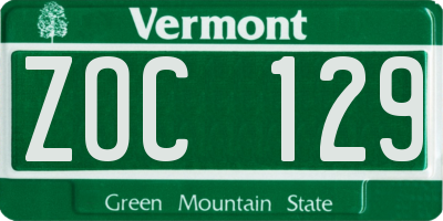 VT license plate ZOC129