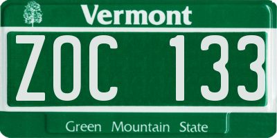 VT license plate ZOC133