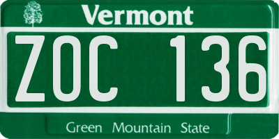 VT license plate ZOC136