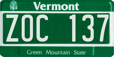 VT license plate ZOC137