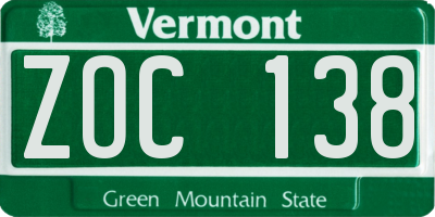 VT license plate ZOC138