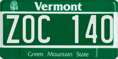 VT license plate ZOC140