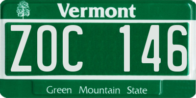 VT license plate ZOC146