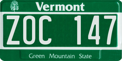 VT license plate ZOC147